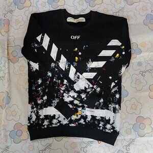 OFF-WHITE Black Ink-Splashed Round Neck Long Sleeves